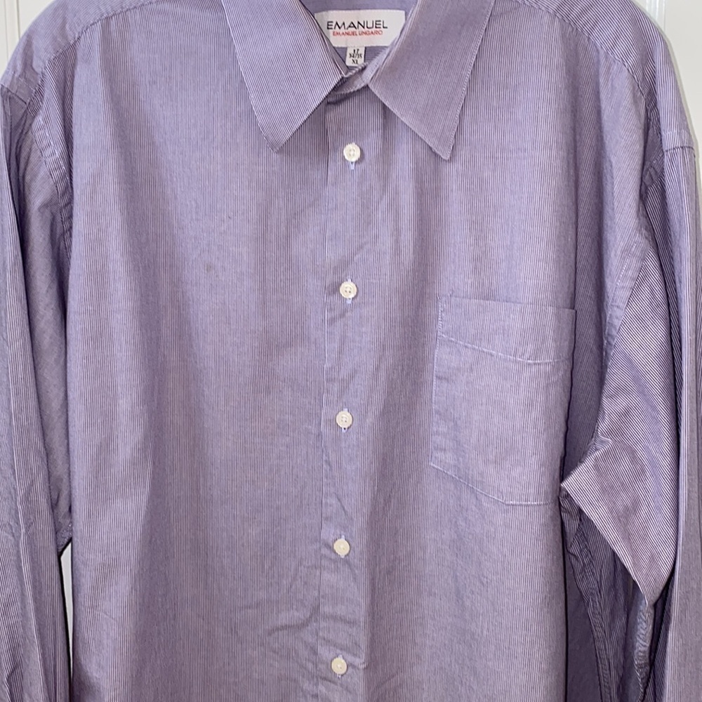 Emanuel Ungaro cotton lilac and white pinstripe dress shirt. Size 17/34/35. XL.